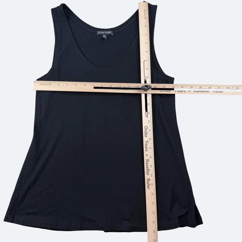 Eileen Fisher Tank Top Womens S Black Scoop Neck Rayon Lycra Stretch Made USA